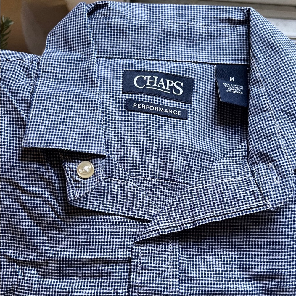 Chaps Men's Navy Gingham Button Down Shirt